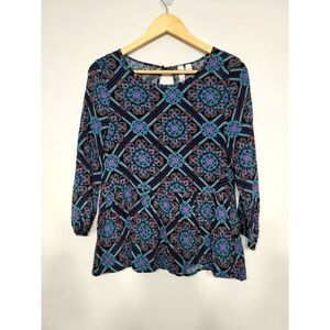 Ayla Blue Geometric Long Sleeve Top‎ Women's Medium